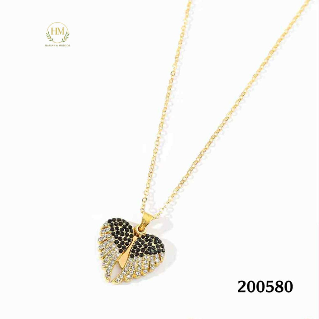 سلسله قلب مفتوح نص ابيض و الاخر اسود نقاط فصوص عيار 316 / 45 س 200580